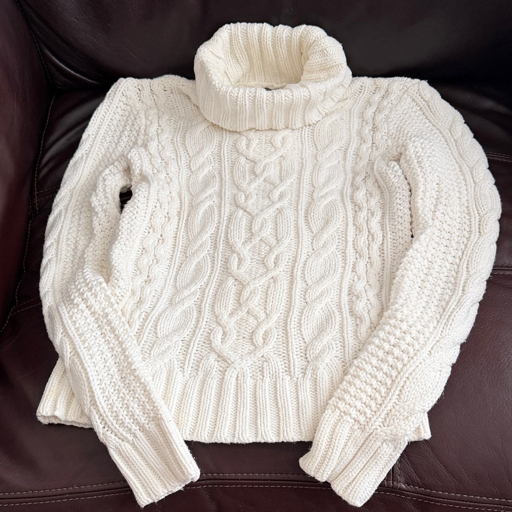 Ralph Lauren Women's Cream Cable Knit Turtleneck Sweater